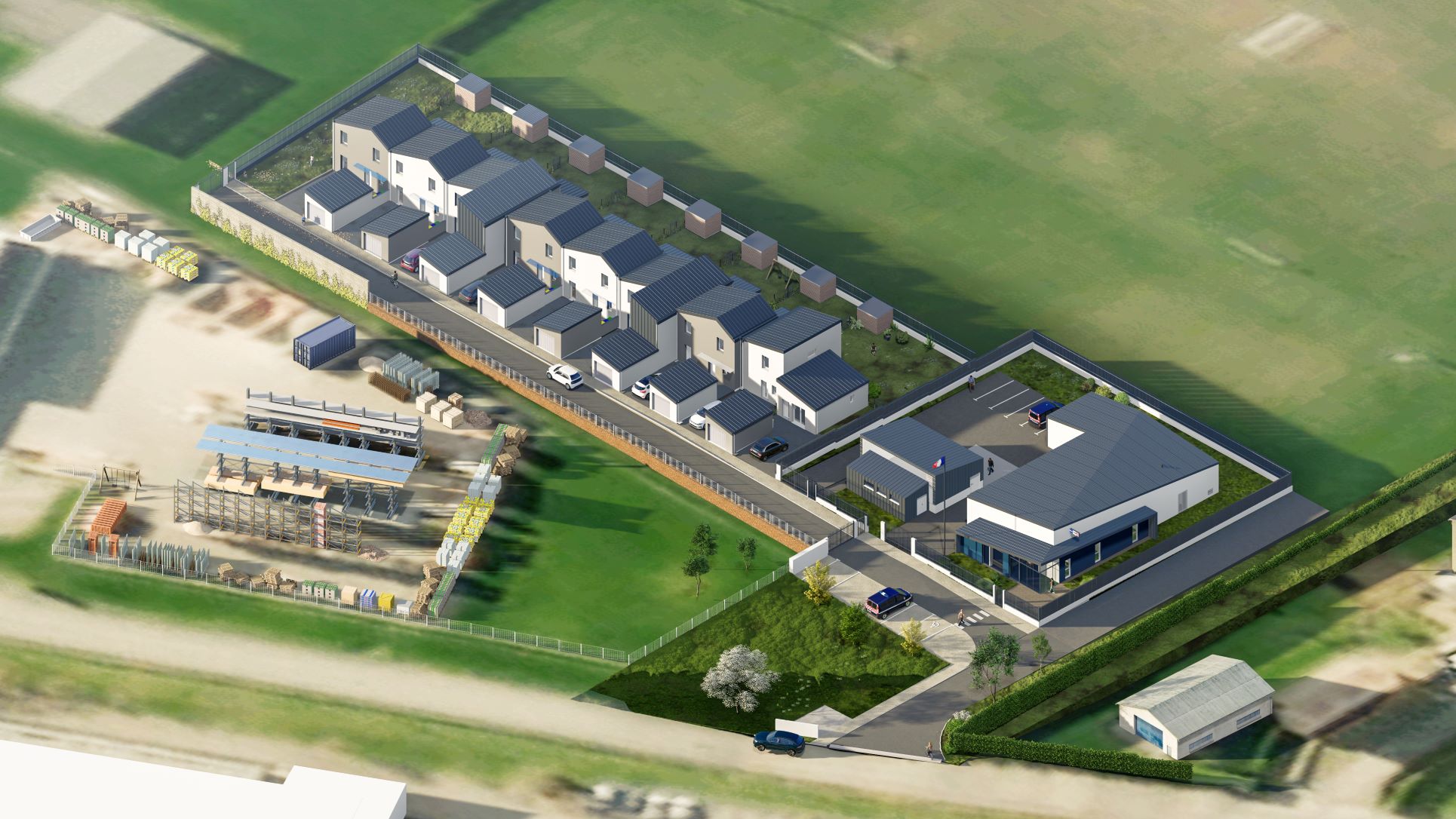 Gendarmerie et logements - Thury-Harcourt - Le Hom - Vue axonométrique 3d